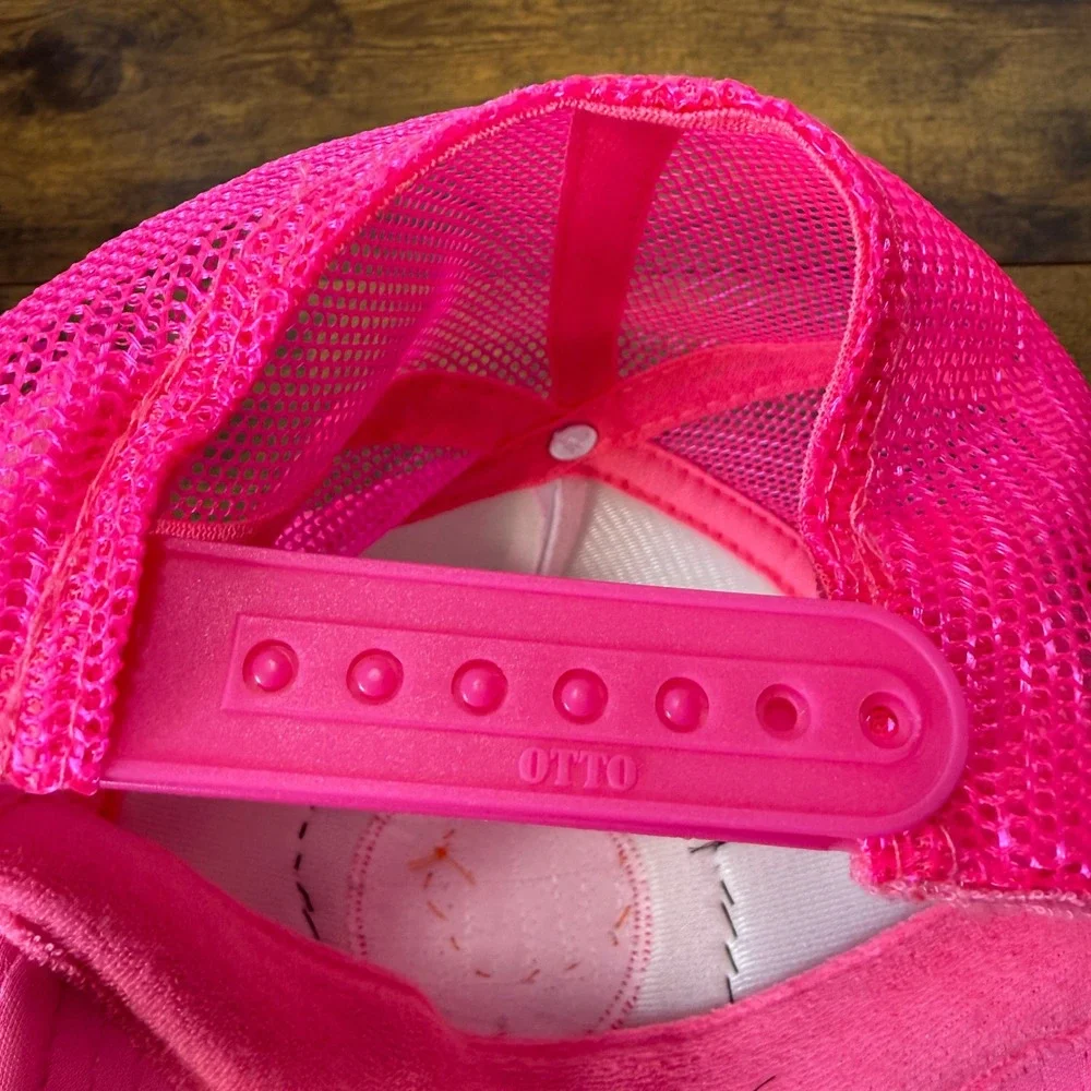 Handmade Crochet Granny Square Patch Trucker Hat Cap Neon Pink White Boho Unique